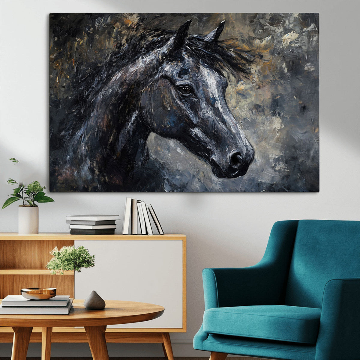 Large Abstract Horse Wall Art Canvas Print | Farmhouse Wall