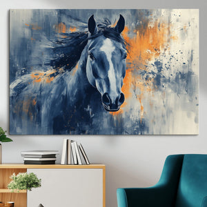 Abstract Blue Horse Wall Art Print Canvas | Horse Wall Art
