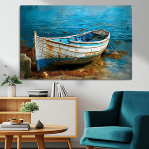 Vintage Boat on Tranquil Waters | Coastal Wall Art for