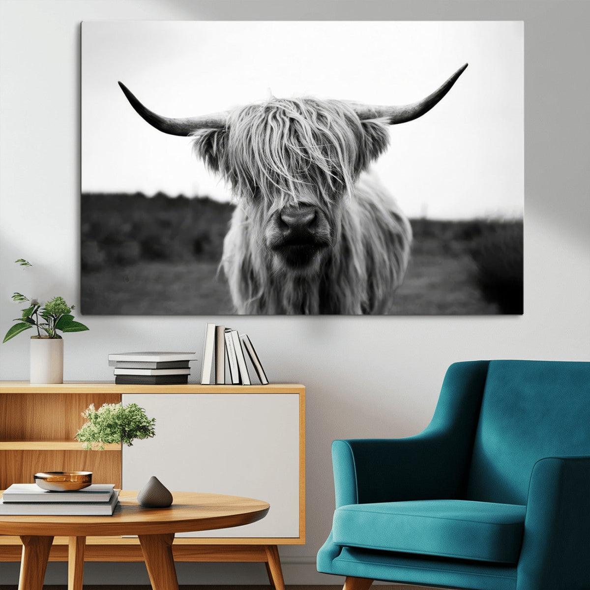 Highland Cow Wall Art | Black and White Farmhouse Decor |