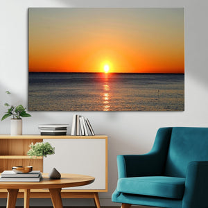 Golden Horizon Sunset Over Ocean Wall Art Canvas Print –
