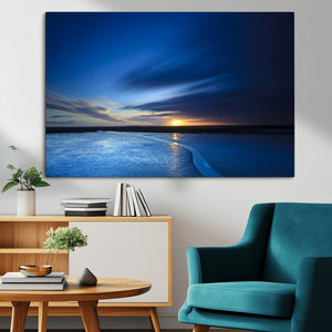 Blue Sunset Ocean Canvas Wall Art Print – Serene Coastal