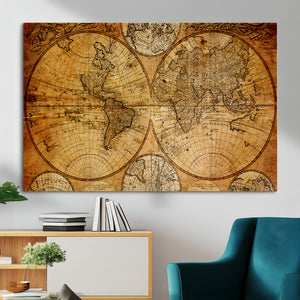 Vintage World Map Canvas Print – Antique Push Pin Travel