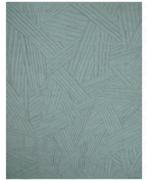 Modern Geometrical Pattern Ivory and Silver Hand Knotted 10x13 Wool Rug