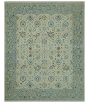 Distressed traditional Design Blue And Beige Hand Knotted 8x10 Wool Area Rug