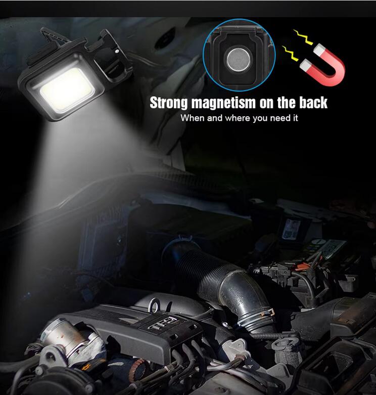 2-Pack Rechargeable COB Keychain Work Lights – EDC Flashlight with Folding Stand & Bottle Opener for Camping, Fishing, and Emergencies