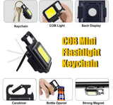 2-Pack Rechargeable COB Keychain Work Lights – EDC Flashlight with Folding Stand & Bottle Opener for Camping, Fishing, and Emergencies