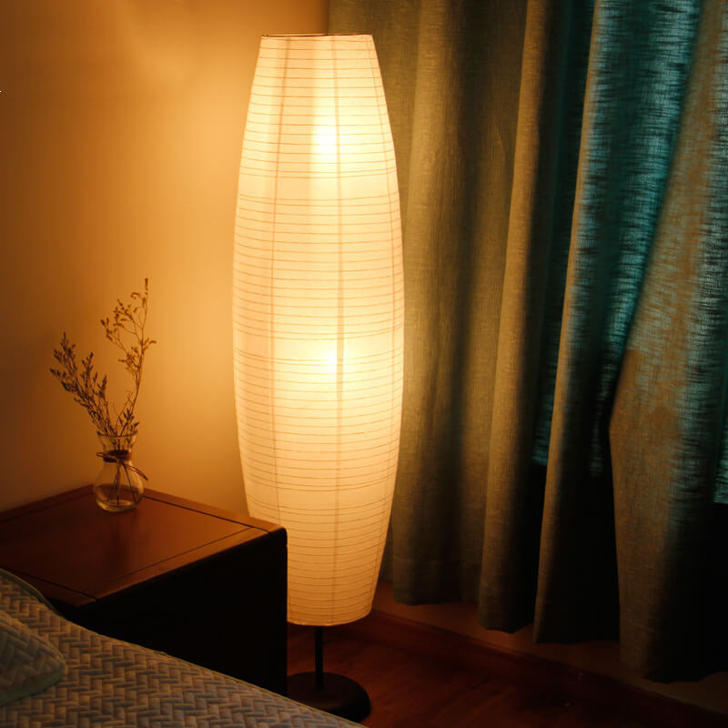 Nordic Rice Paper Column Floor Lamp 2-Light Tri-Color Lighting