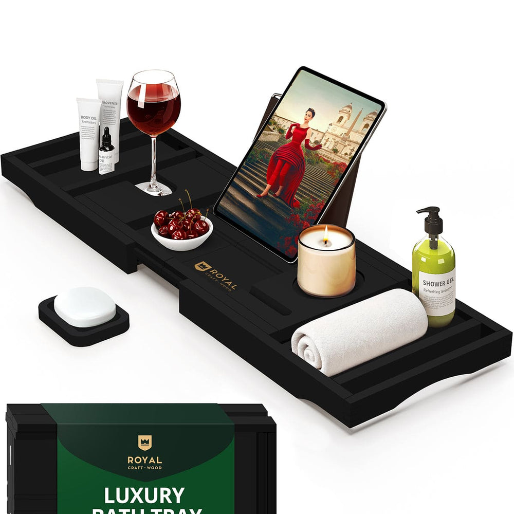 Foldable Bathtub Caddy Tray, Black