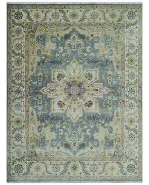 Antique Style Gray, Beige and Silver 9x12 Hand Knotted Traditional Medallion wool rug