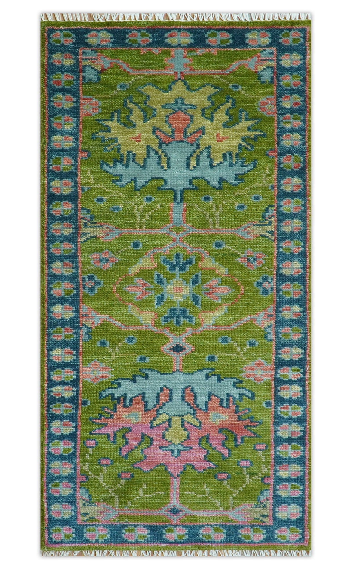 Custom Made Runner Donegal Green And Blue Hand Knotted Wool Rug