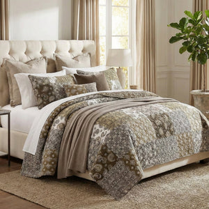 DaDa Bedding Bohemian Olive Brown Moroccan Paisley Floral Filigree Patchwork Cotton Bedspread Set (JHW-885)