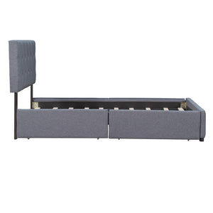 Upholstered Platform Bed With Classic Headboard And Drawers, No Box Spring Needed
