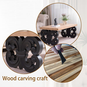 Black Scroll Base Coffee Table – 47' Rectangular Wood Living Room Table with Natural Top – Modern Farmhouse Accent Table – Elegant Centerpiece with Ornate Carved Design