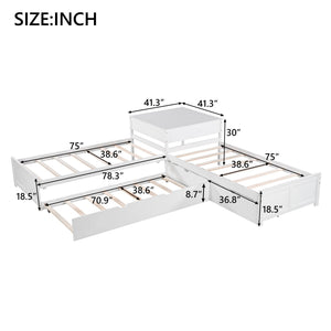 L Shaped Platform Bed With Trundle And Drawers Linked With Built In Desk
