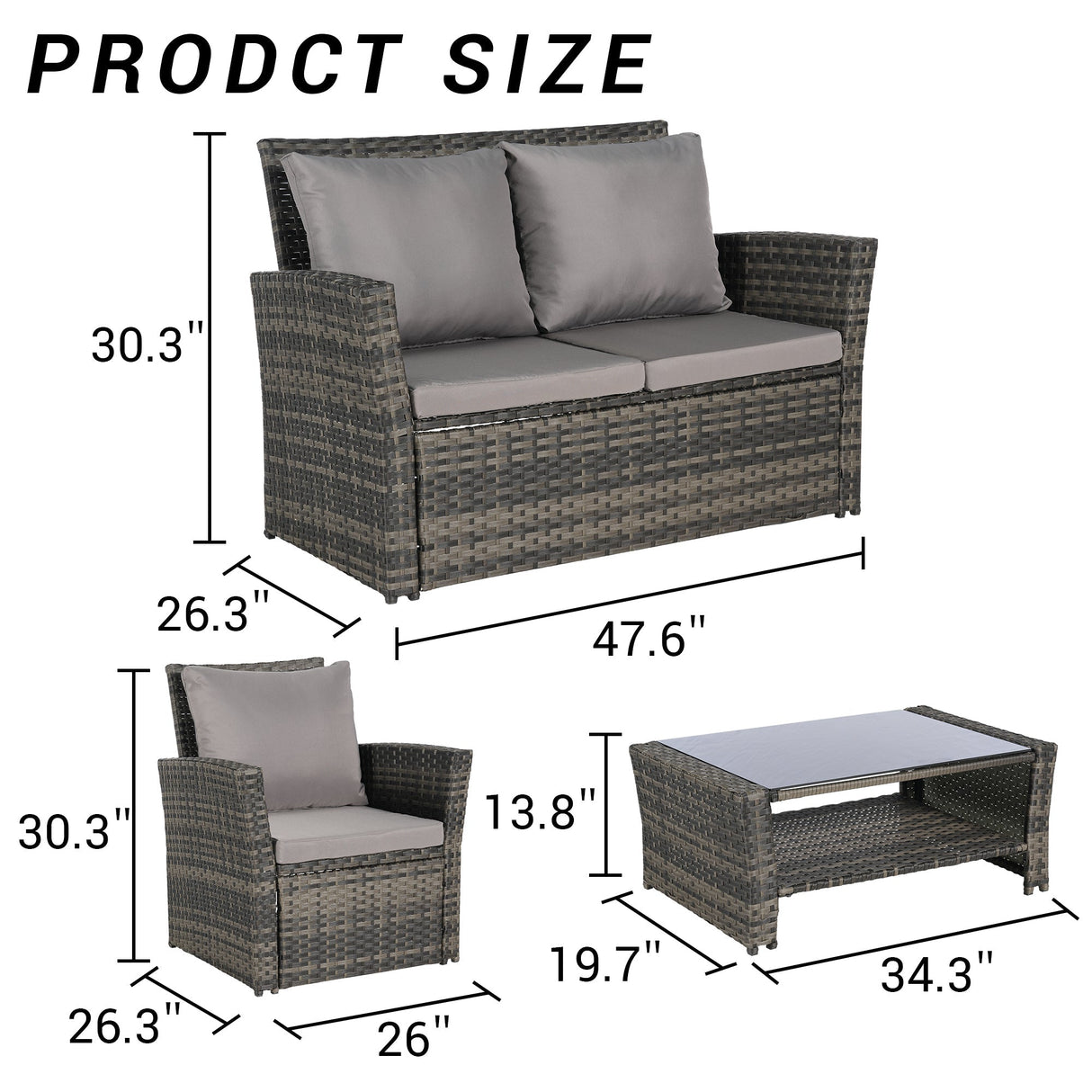 4 Pieces Outdoor Patio Furniture Sets Garden Rattan Chair Wicker Set