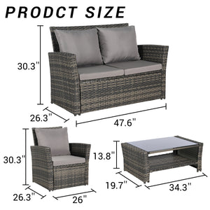 4 Pieces Outdoor Patio Furniture Sets Garden Rattan Chair Wicker Set