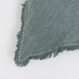 Stonewashed Linen Throw Pillow with Handworked Edges & Fringe - 22x22