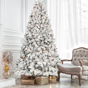 6FT Flocked Christmas Tree with 350 UL Lights and 35 Pine Cones