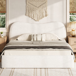 Queen Size Upholstered Platform Bed with Wooden Slats