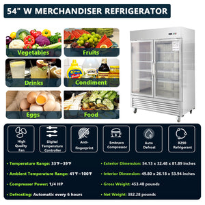 54"W Commercial Refrigerator with Glass Doors