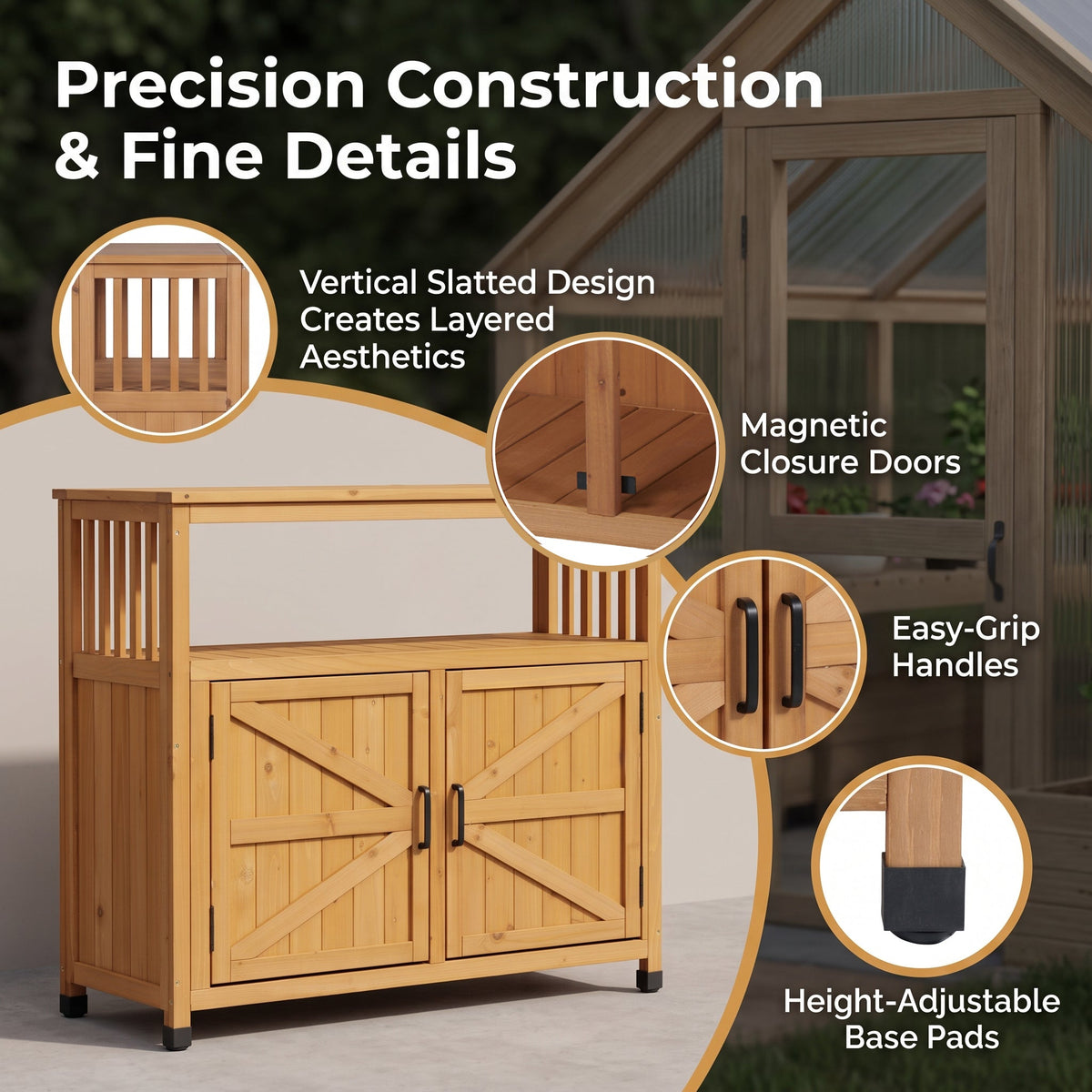 Wooden Patio Bar Table Set with Storage