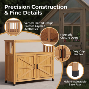 Wooden Patio Bar Table Set with Storage
