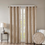 Knitted Jacquard Damask Total Blackout Grommet Top Curtain Panel(Only 1 Pc Panel)
