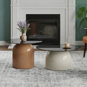 Nesting Coffee Table Set of 2 with Glass Desktop