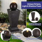 35.5" Dark Brown Concrete Tall Column Fountain with LED Lights