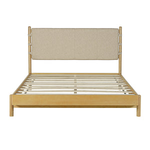 Premium Rubber Wood Platform Bed Frame, Queen Size with Headboard