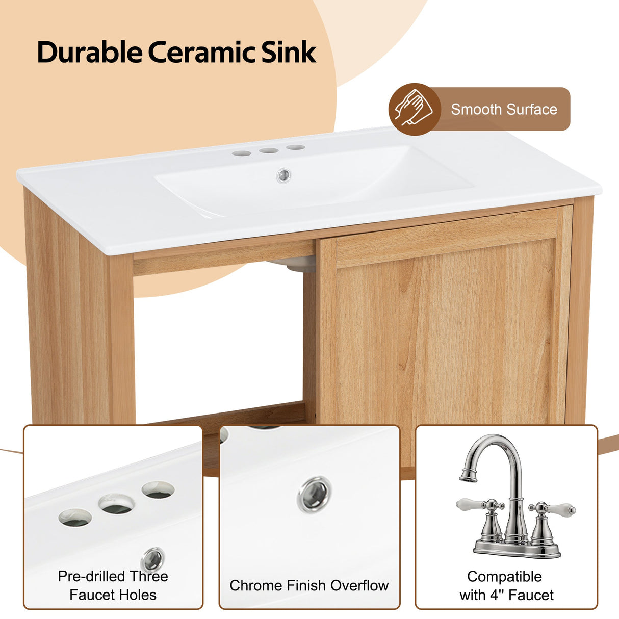 36" Bathroom Vanity with Ceramic Sink