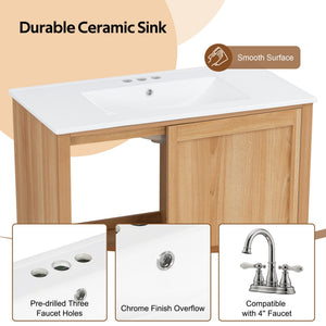 36" Bathroom Vanity with Ceramic Sink and Soft-Close Drawers - White