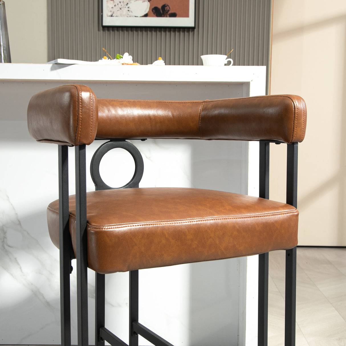 Household bar stools set of 2, modern upholstered with back