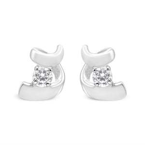 10K White Gold 1/10 Cttw Round Brilliant-Cut Diamond Espira Swirls Solitaire Push Back Stud Earrings (I-J Color, I1-I2 Clarity)