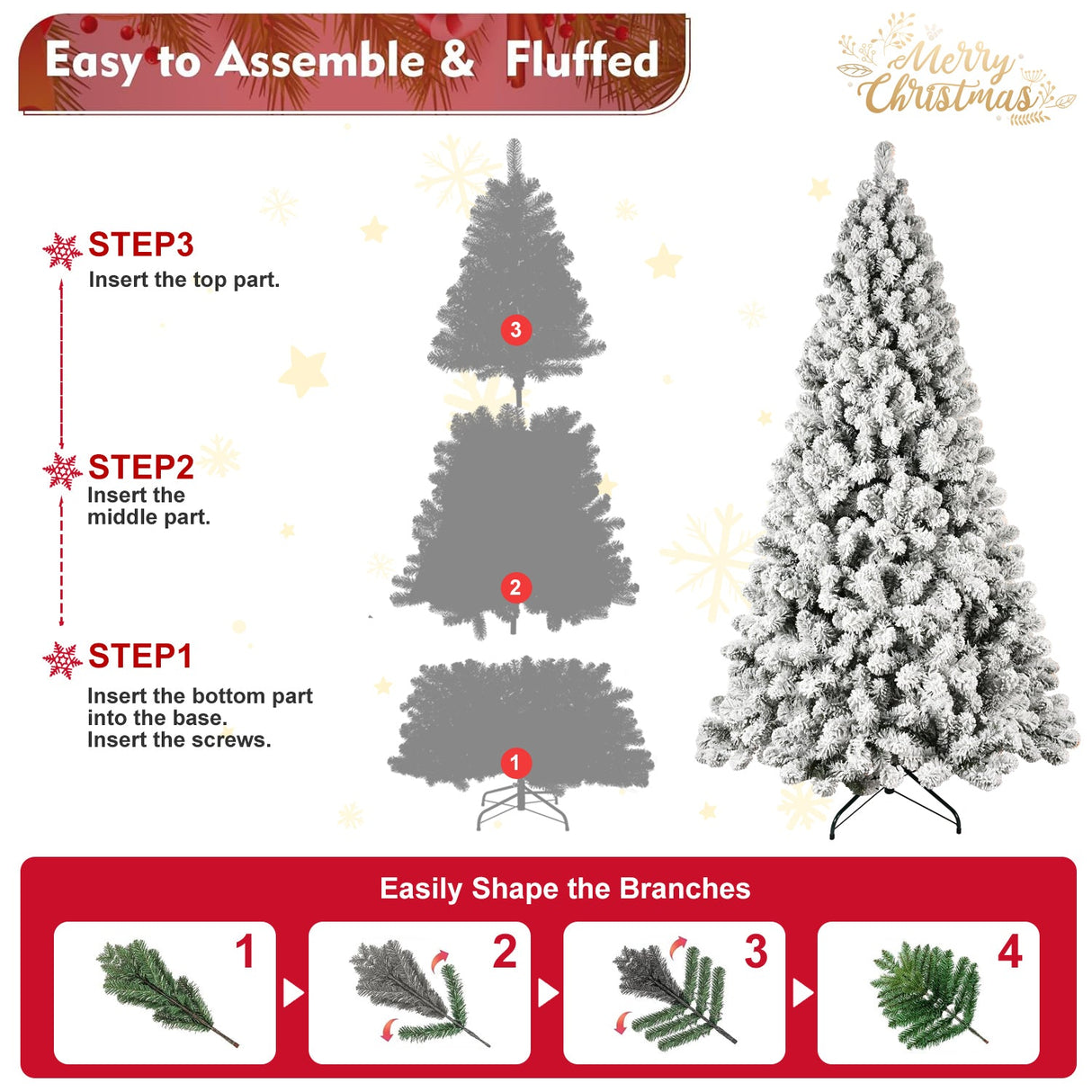 9-Foot Pre-Lit Snow-Flocked Christmas Tree