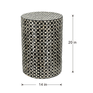D14x20' Black Round Accent Capiz Stool, Garden Side Table