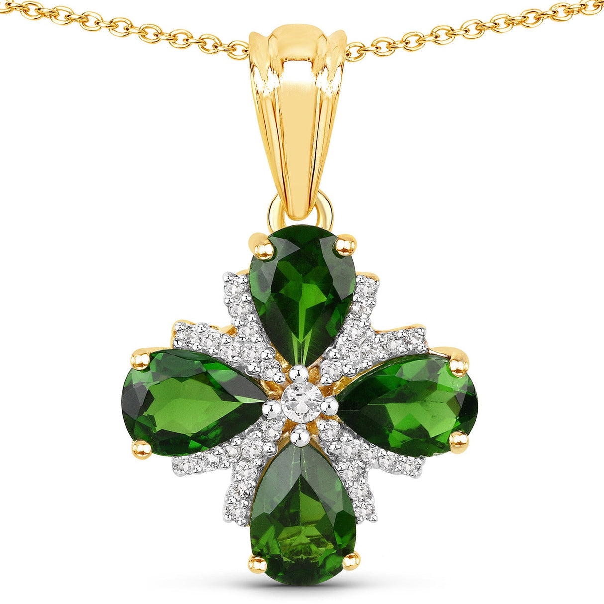 2.70 Carat Genuine Chrome Diopside and White Topaz .925 Sterling Silver Pendant
