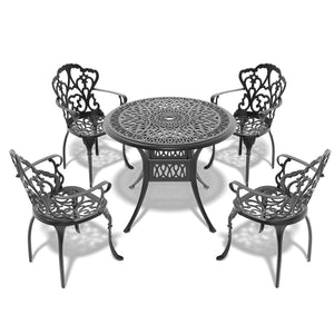 5-Piece Set of Cast Aluminum Patio Furniture with Off-White Cushions