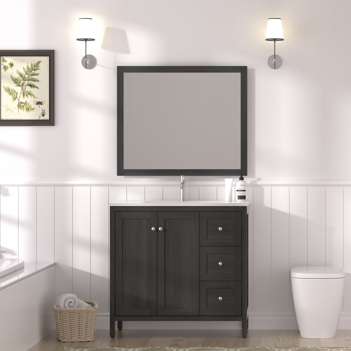 35.5" Modern Bathroom Vanity with Basin
