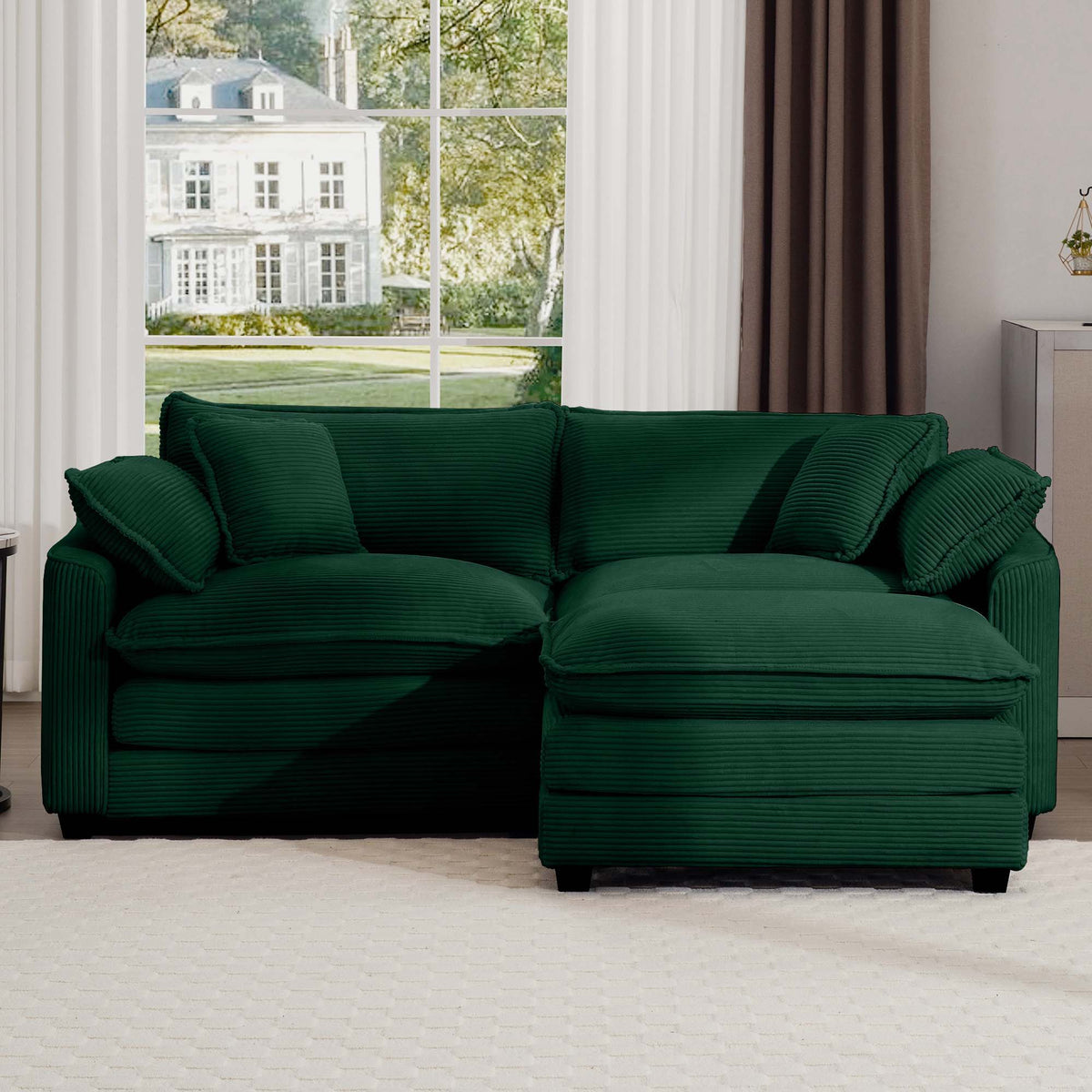 Modern Modular Cushion Sofa Set with Ottoman - Fabric, Multiple Colors