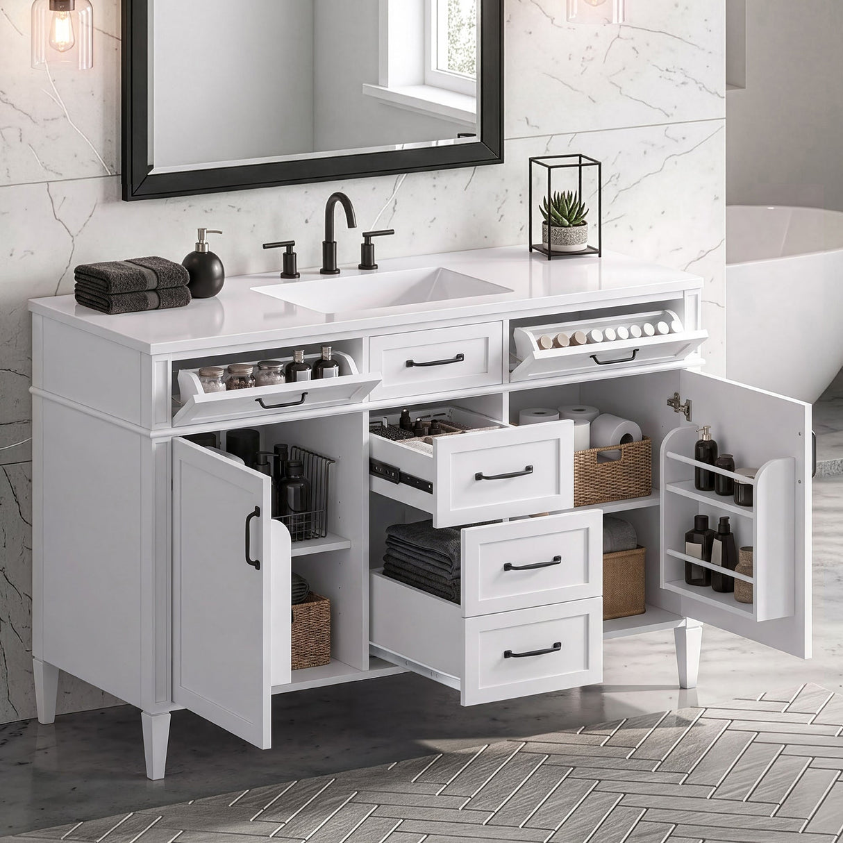 48 Inch Bathroom Vanity with Composite Sink Top