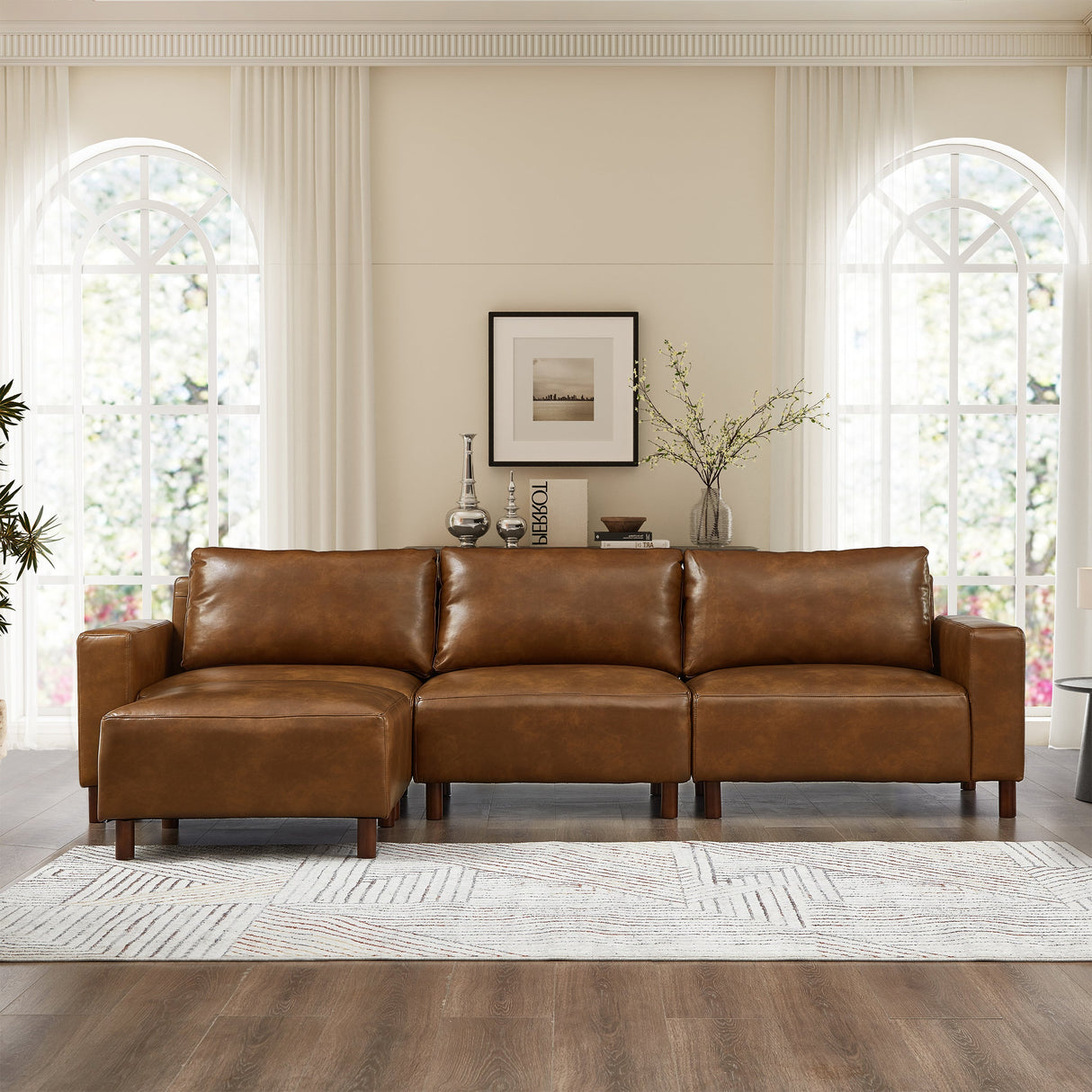 Modern Luxury Sectional Sofa with Convertible Ottoman