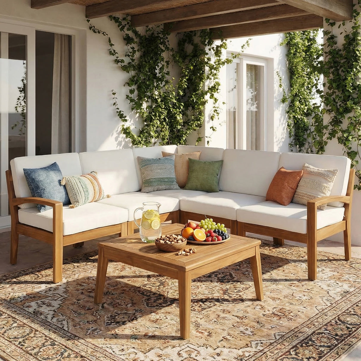 Grenada 5 Seater Acacia Wood Sectional Sofa Set