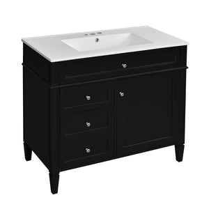 36" Bathroom Vanity with Ceramic Sink and Storage Drawers - Multiple Colors
