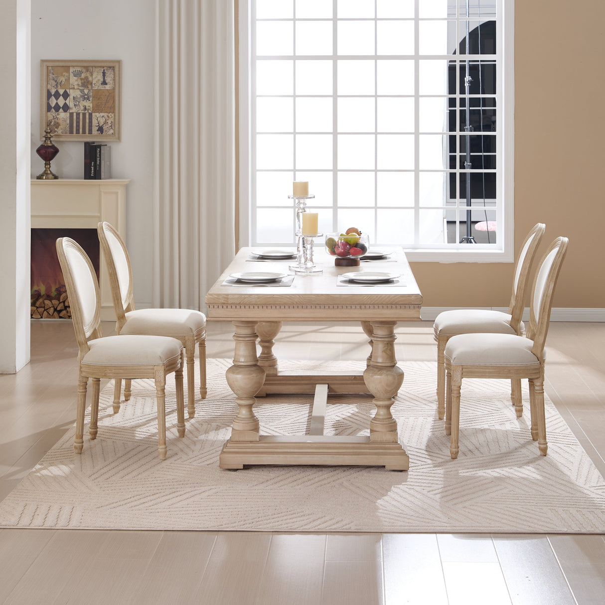 French Country Dining Chairs Set of 2 with Upholstered Round Back