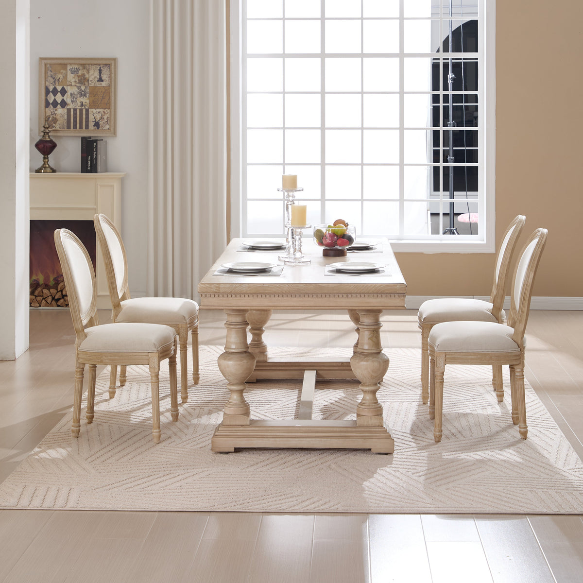 French Country Dining Chairs Set of 2 with Upholstered Round Back