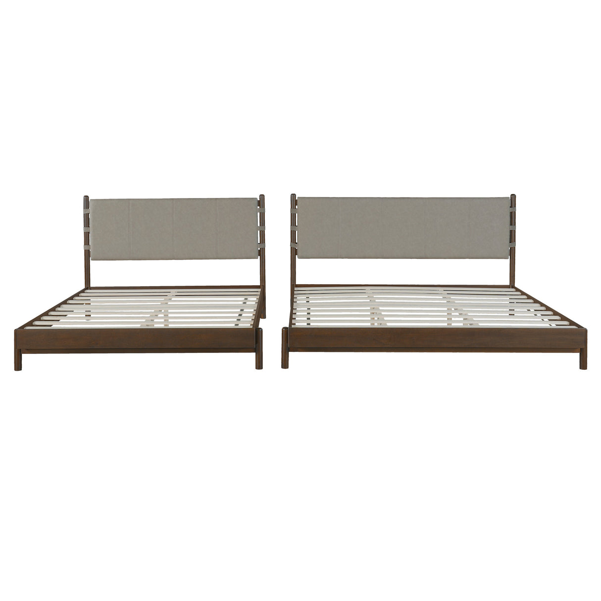 Premium Rubber Wood Platform Bed Frame King Size with Light Grey Headboard