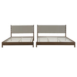 Premium Rubber Wood Platform Bed Frame King Size with Light Grey Headboard