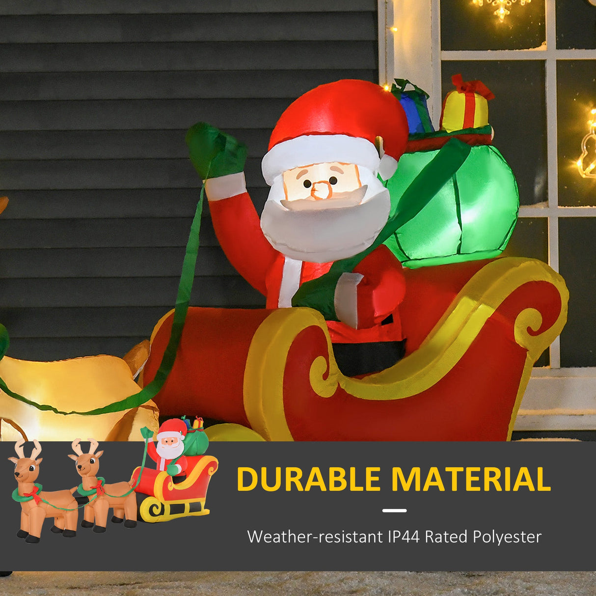HOMCOM 8ft Long Christmas Inflatable Santa Claus with Sleigh and Reindeer